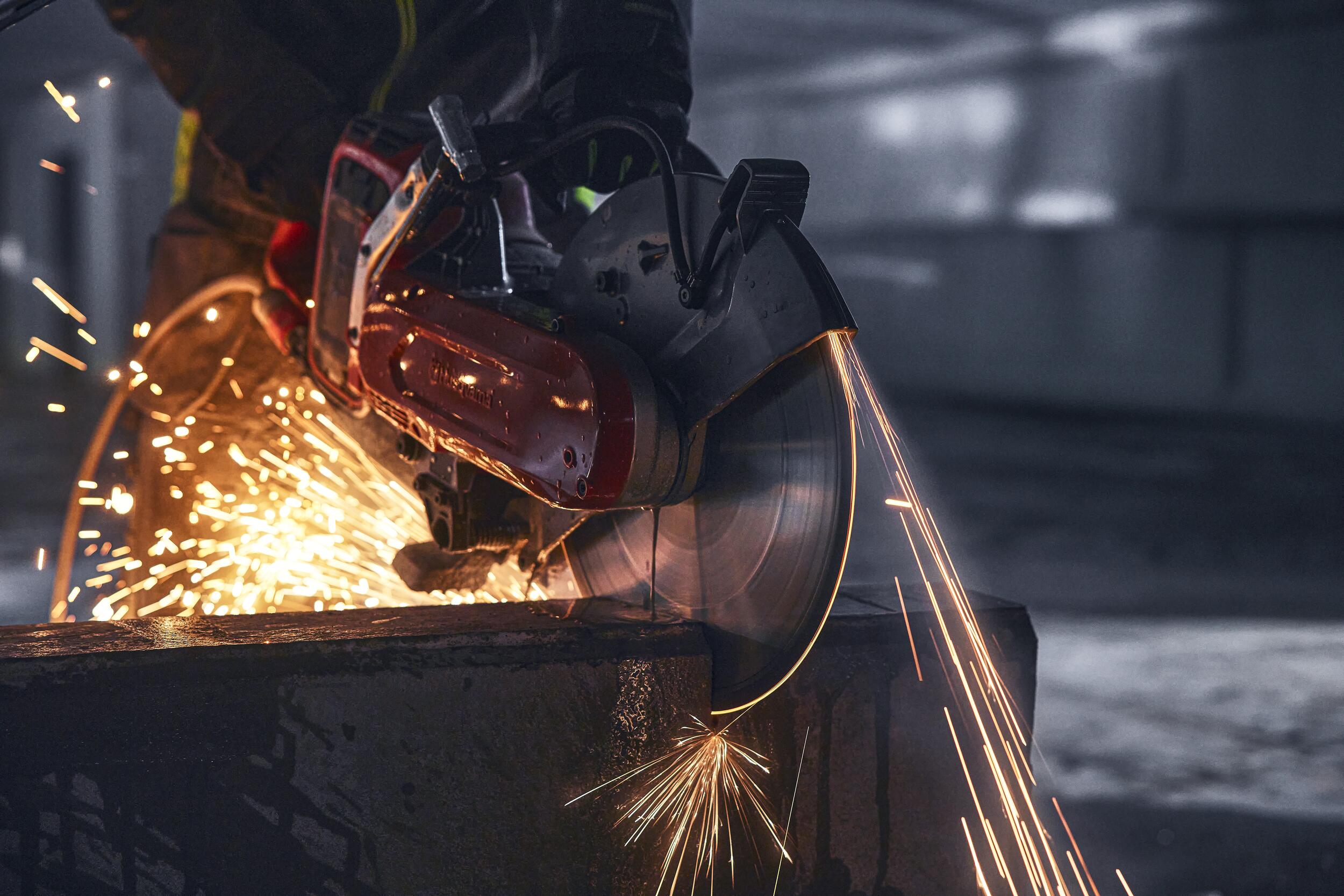 Husqvarna Construction University cutting and sparks hero image.